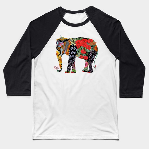Ms. Elephant Baseball T-Shirt by Linda McMillen